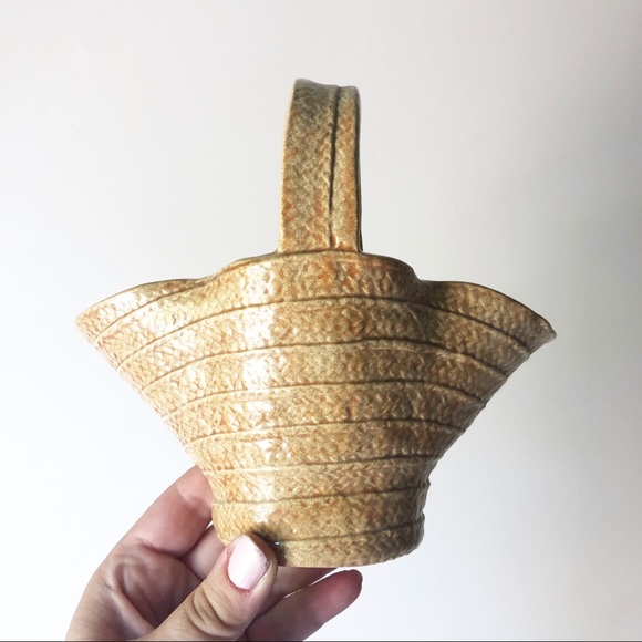 Vintage Ceramic Basket Wall Plant Holder Boho